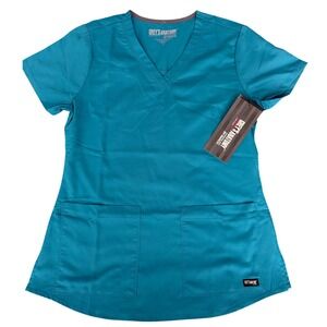 Greys Anatomy by Barco Womens Teal Blue V-Neck Scrub Top 2-Pocket Small NEW